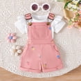 thumbnail image 1 of Delliss Newborn Infant Baby Girl Overall Shorts Set Ruffle Knit Rib Romper Fashion Print Pocket Suspender Romper Summer Outift 0-3 Years, 1 of 8