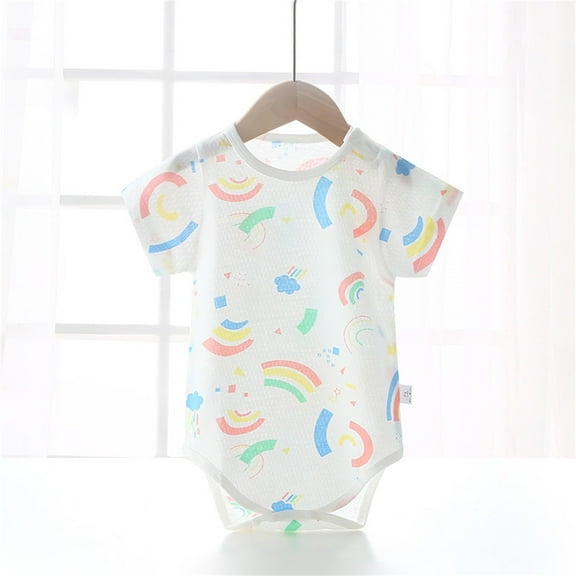 Delliss Newborn Short Sleeve Rompers Baby Unisex Rainbow Print Bodysuit Summer One Piece Clothing