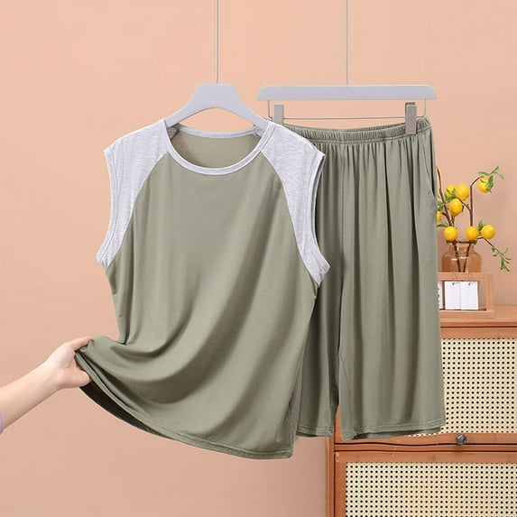 Delliss Pajama Set for Men Summer Sleeveless Tops Pjs Sets 2 Piece Lounge Casual Sports Set Comfy Shorts Sleepwear
