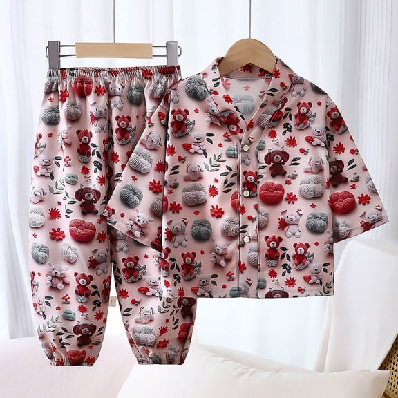 Delliss Pajamas for Girls Fashion Print Long Sleeve Long Pants Outfit 2 Piece Sleepwear Button Pjs Sets