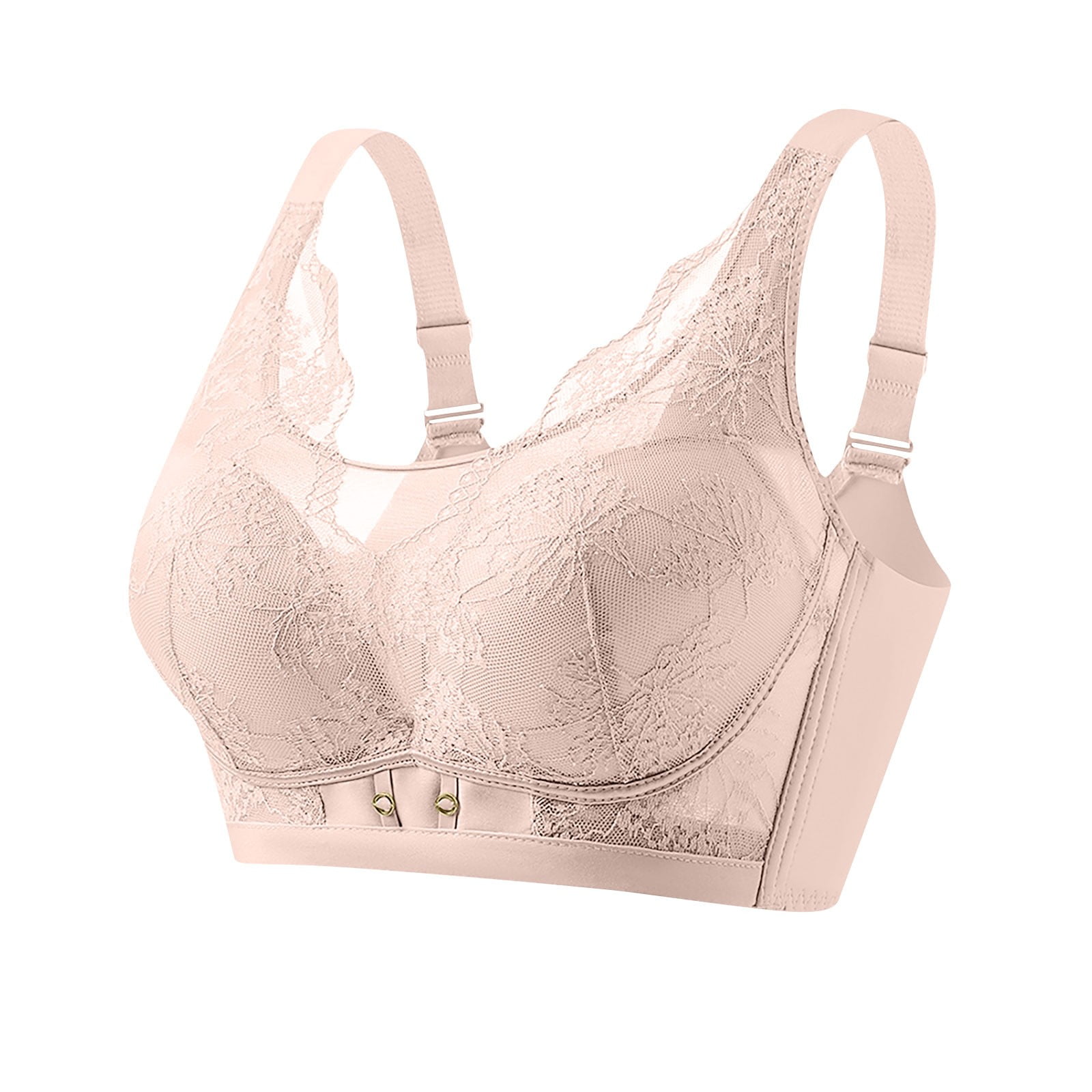 Plus Size Push Up Bra - Floral Lace Underwire, Soft Cup, 46DD, Pink, With Extender - View #4
