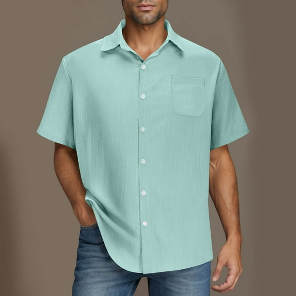 Delliss S-3XL Men's Button Down Shirts Short Sleeve Casual Summer Beach Shirt