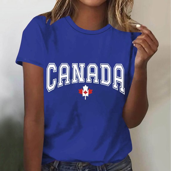 Delliss S-3XL Womens Maple Leaf print Tee Tshirts Crew Neck Casual Blouses Top