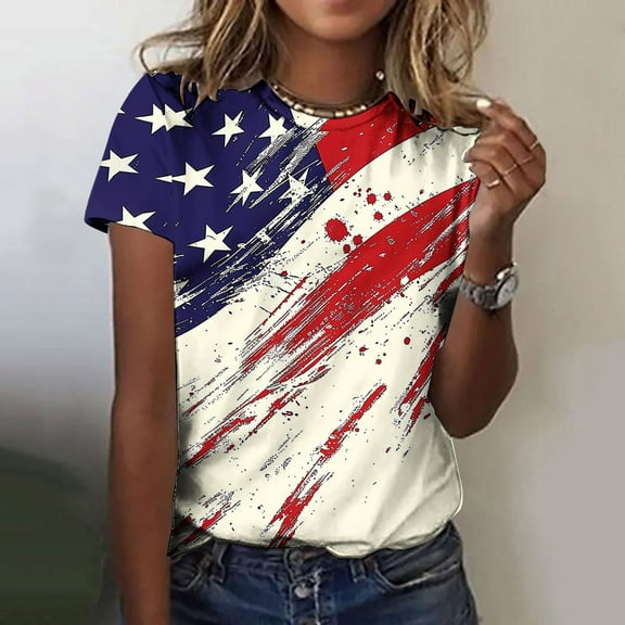 Delliss S-5XL Womens Short Sleeve Tops Loose Fit Crew Neck Plus Size T Shirts Fashion Tops