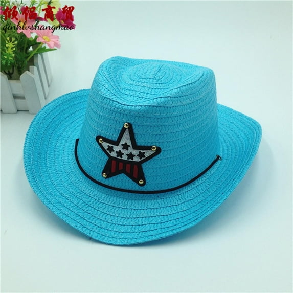 Delliss Straw Sunshade Hat Cute Cowgirl/Cowboy Hats for Toddler Summer Sun Hat with Pentagram Sunscreen Breathable Hat for Kids