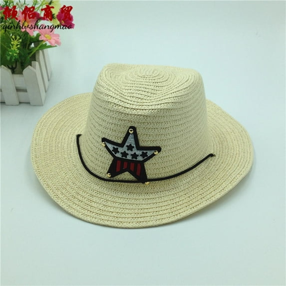 Delliss Straw Sunshade Hat Cute Cowgirl/Cowboy Hats for Toddler Summer Sun Hat with Pentagram Sunscreen Breathable Hat for Kids