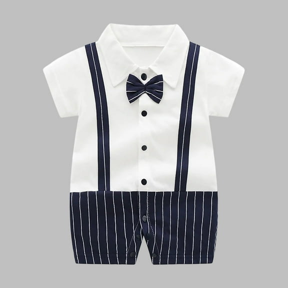 Delliss Summer Baby Boy Romper Short Sleeve Bib Pants Jumpsuit Cotton Infant Bow Tie Gentleman Outfits Bodysuit