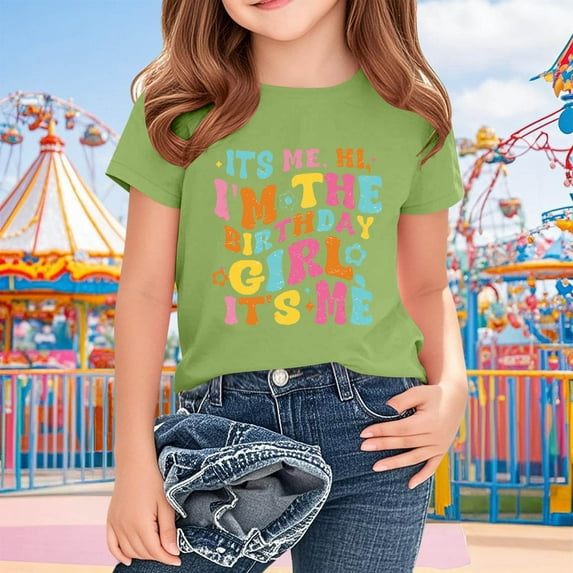 Delliss Summer Birthday Day Graphic Cotton Tops Girls Short Sleeve T-Shirt Casual Top Tees Kids