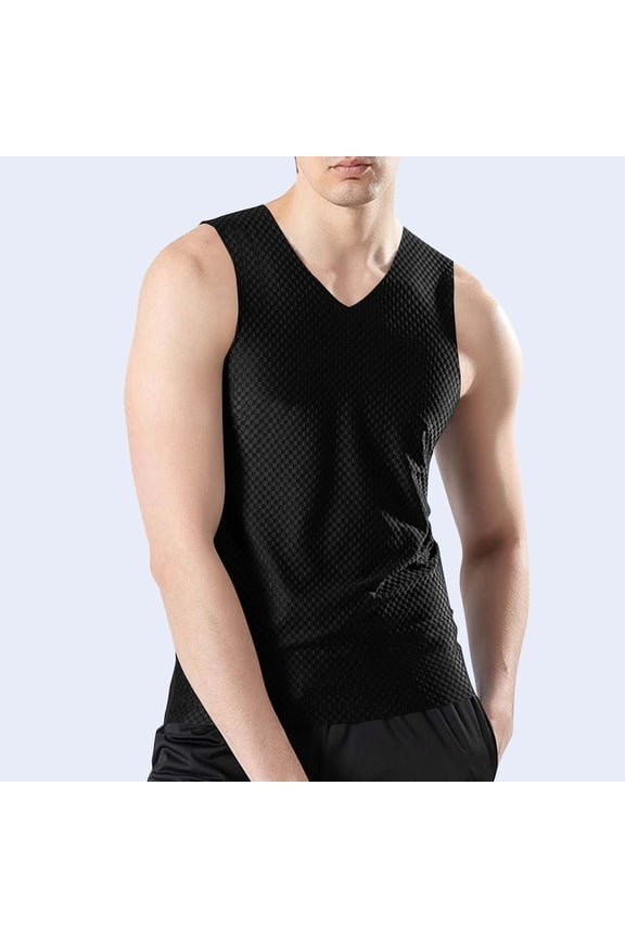 Summer Men's Ice Silk Fashion Quick Dry Vest Solid Color Sleeveless V Neck Top