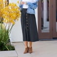 thumbnail image 1 of Delliss Summer Women's Solid Color Button Casual Pleated Elastic Waist Skirt Black S, 1 of 8