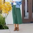 thumbnail image 1 of Delliss Summer Women's Solid Color Button Casual Pleated Elastic Waist Skirt Green L, 1 of 8