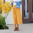 thumbnail image 1 of Delliss Summer Women's Solid Color Button Casual Pleated Elastic Waist Skirt Yellow M, 1 of 9