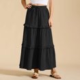 thumbnail image 1 of Delliss Summer Women's Tiered Ruffle Drawstring Skirts Solid Color Ankle Length Skirts Black M, 1 of 9