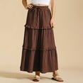 thumbnail image 1 of Delliss Summer Women's Tiered Ruffle Drawstring Skirts Solid Color Ankle Length Skirts Coffee L, 1 of 9