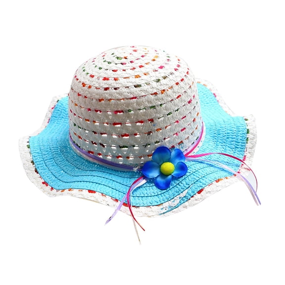 Delliss Sun Protection Hat Girls Summer Straw Hat Boho Summer Beach Hat with Cute Flower Outdoor Wide Brim Hat