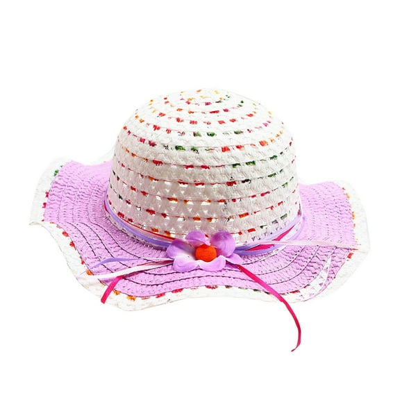 Delliss Sun Protection Hat Girls Summer Straw Hat Boho Summer Beach Hat with Cute Flower Outdoor Wide Brim Hat