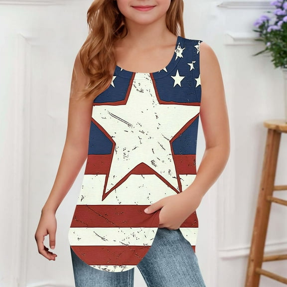 Delliss Tank Tops for Girls Kids Summer Casual Cute Sleeveless Crew Neck Graphic T Shirt 5-14 Years