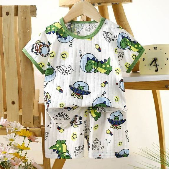 Delliss Toddler Baby Girl Clothes Summer Outfit Rib Button Dinosaur Print Tops & Shorts Cute Clothing Sets 6 Months 9 Years