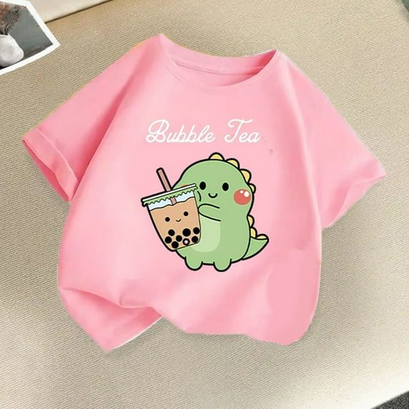 Delliss Toddler Baby Girl Short Sleeve Dinosaur T-Shirt short Sleeve Cotton Tops Tee Crew Neck 2-14 Years