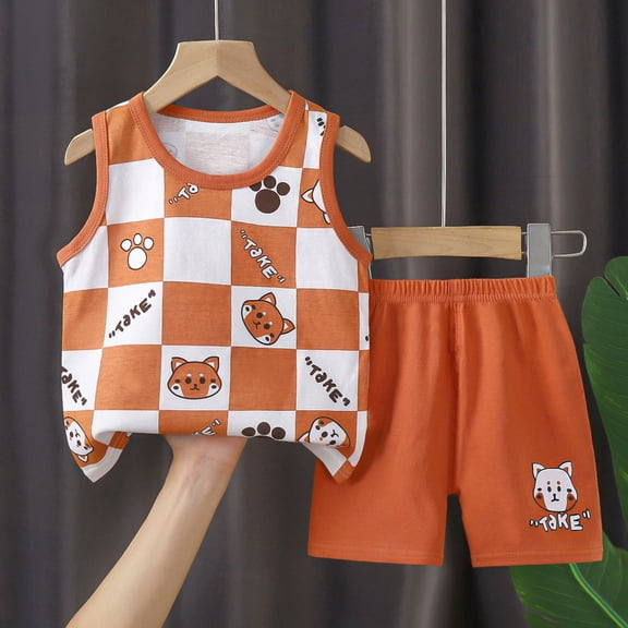 Delliss Toddler Boy Plaid Print Cotton Vest Cotton Tops Shorts 2pcs Set Summer Kid Casual Outfits