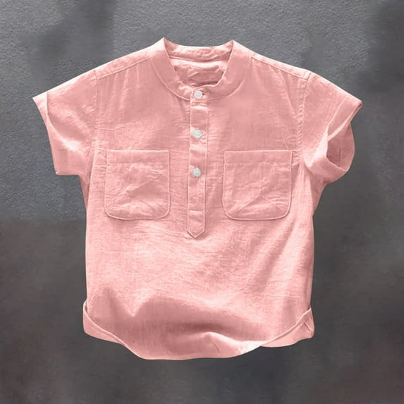 Delliss Toddler Boys Short Sleeve Henley Shirt Button Up Cotton Dressy Shirts Lightweight Tees Tops with Chest Two Pocket 1-12 Years
