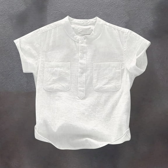 Delliss Toddler Boys Short Sleeve Henley Shirt Button Up Cotton Dressy Shirts Lightweight Tees Tops with Chest Two Pocket 1-12 Years