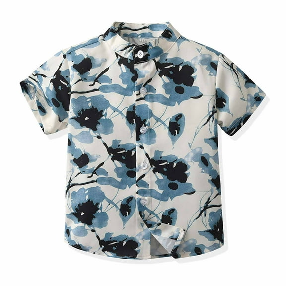 Delliss Toddler Boys Summer Trendy Hawaiian Loose T-Shirt Short Sleeve Boys Button Blouse Beach Top