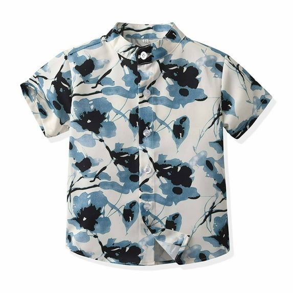 Delliss Toddler Boys Summer Trendy Hawaiian Loose T-Shirt Short Sleeve Boys Button Blouse Beach Top