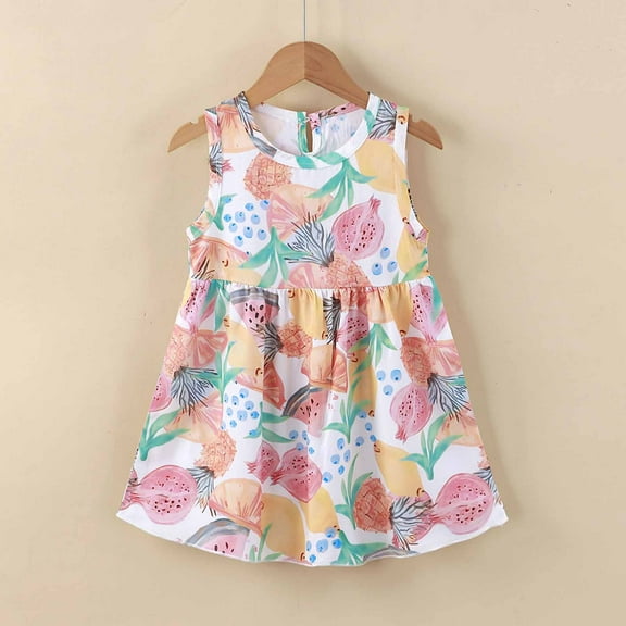 Delliss Toddler Girl Dress Sleeveless Tank Sundress Newborn Infant Baby 1-10 Years Summer Graphic Print Dress
