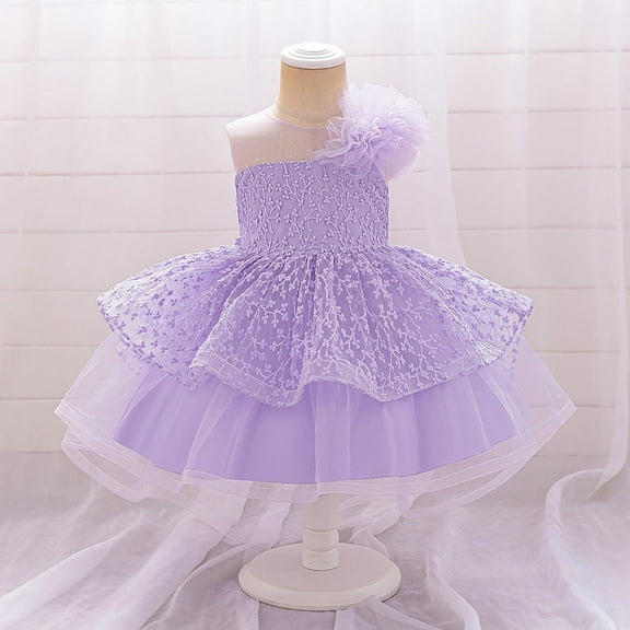 Delliss Toddler Girl Flower Embroidery Tutu Dress Wedding Sleeveless Princess 6M-3Y Girl Christening Baptism Gown