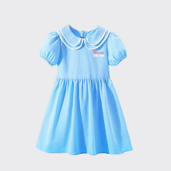 Delliss Toddler Girl Short Sleeve Dress Puff Sleeve A-Line Smocked Dress Summer Cotton Casual Outfits