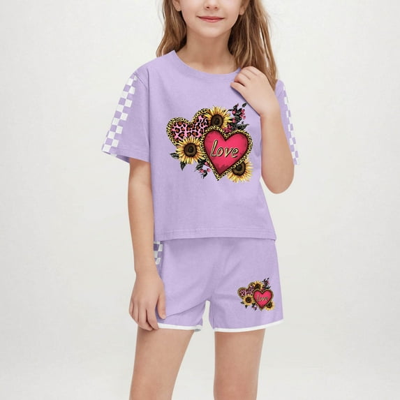 Delliss Toddler Girl Sport T-Shirt and Shorts Set Plaid Flower Print Clothing Sets Kids Summer Outfits