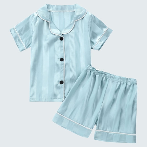 Delliss Toddler Girl Stripe Print Nightwear Set Button Pajama Trendy Sleepwear Simple Casual Loungewear Clothes Set