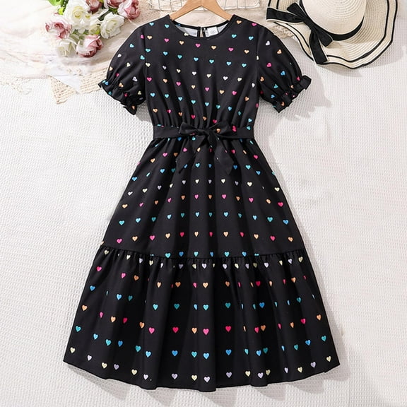 Delliss Toddler Girl's Cotton Dress Summer Dress Casual Print Short Sleeve Dresses Girls Sundress