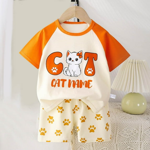 Delliss Toddler Girls 2PCS Summer Clothes Outfits Short Sleeve Dinosaur T-Shirt Tops and Shorts Sets