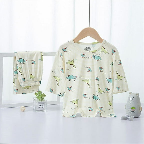 Delliss Toddler Girls Boys Pajamas Dinosaur Print Short Sleeve Sleepwear Summer Kids Clothes Set Pants Pajamas Set
