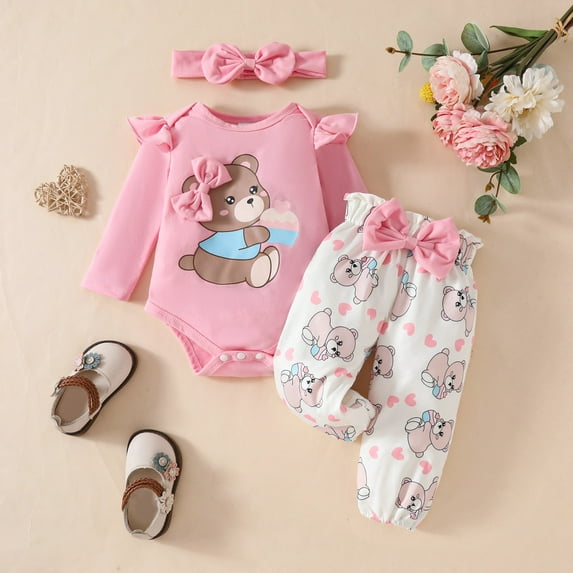 Delliss Toddler Girls Clothes Baby Rompers Newborn Infant Outfits Ruffle Sleeve Bodysuit Floral Pants Toddler Outfit