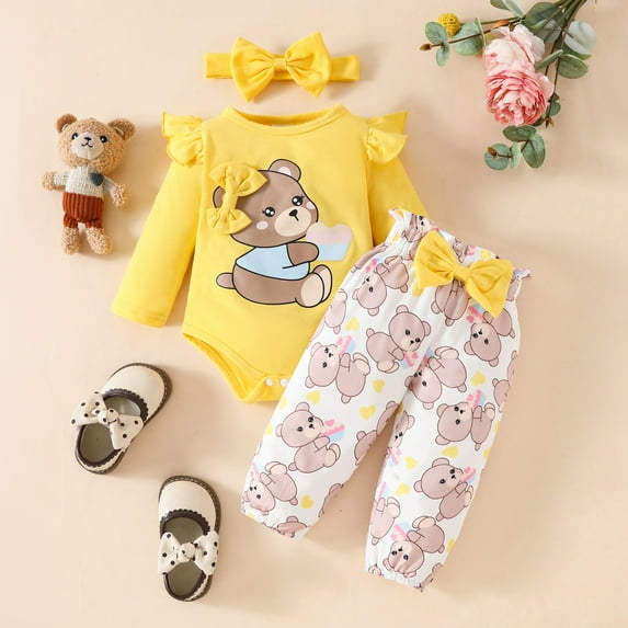 Delliss Toddler Girls Clothes Baby Rompers Newborn Infant Outfits Ruffle Sleeve Bodysuit Floral Pants Toddler Outfit