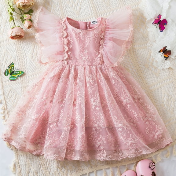 Delliss Toddler Girls Elegant Lace Flutter Sleeve Party Princess Dress 2-8 Years
