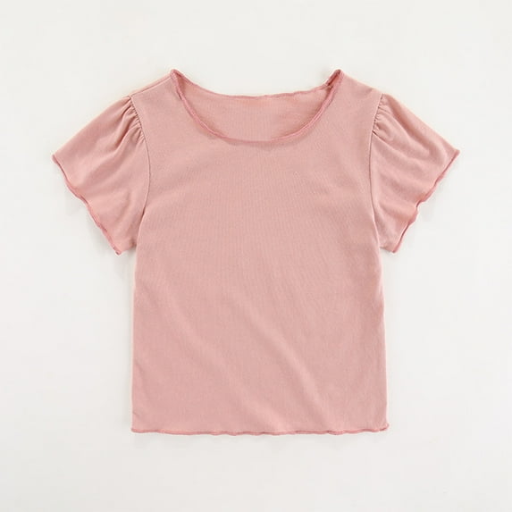 Delliss Toddler Girls Short Sleeve T-Shirts Summer Casual Cotton Solid Color Breathable Top Tee