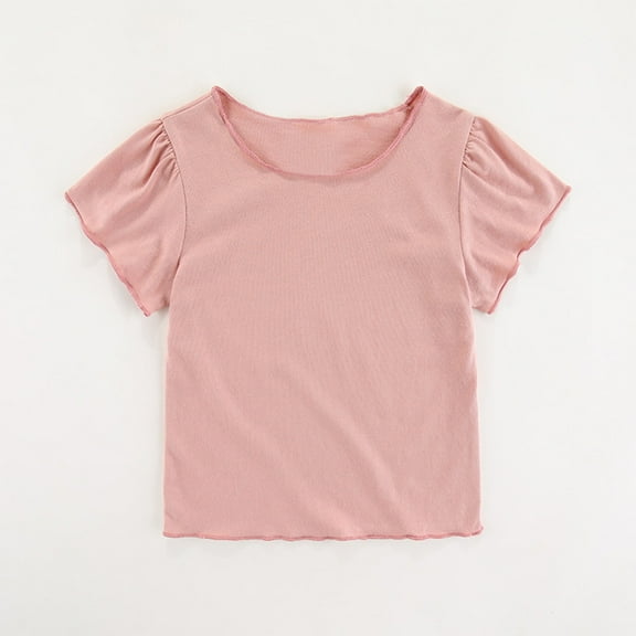 Delliss Toddler Girls Short Sleeve T-Shirts Summer Casual Cotton Solid Color Breathable Top Tee