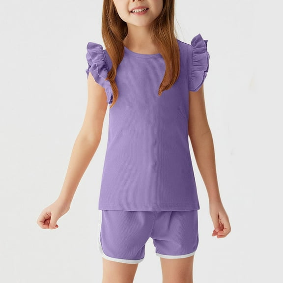 Delliss Toddler Girls Shorts Sets 2 Pieces Ruffle Sleeve T-Shirts and Shorts Cute Clothes Sets 1-6 Years
