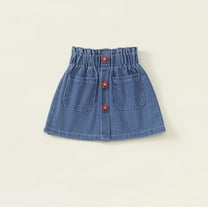 Delliss Toddler Girls Summer Denim Skirt 3-8 Years Paper Bag Elastic Waist Flower Embroidery Decoration Skorts