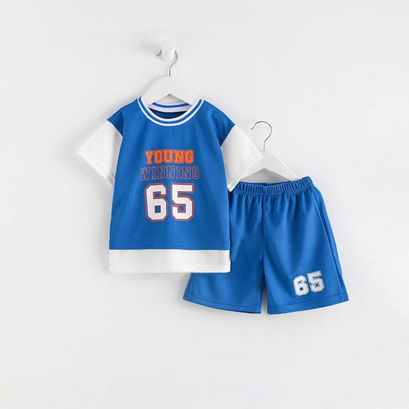 Delliss Toddler Kid Basketball Jersey Outfits 2 Piece Short Sleeve Top+Track Shorts Sets Boy Summer Clothes 1-12 Years