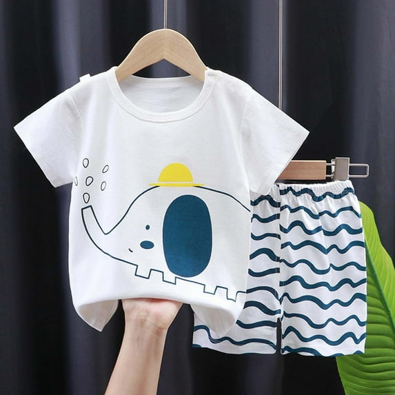 Delliss Toddler Kids Clothes Outfits Shirts Sets Summer Thin Cotton Round Neck Short Sleeve Set Home Wear Two Piece Set Cute Printed T-shirt Shorts 0-6 Years