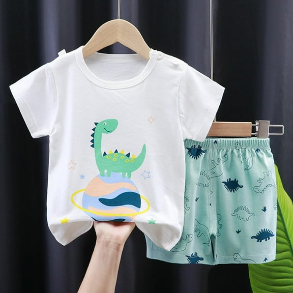 Delliss Toddler Kids Clothes Outfits Shirts Sets Summer Thin Cotton Round Neck Short Sleeve Set Home Wear Two Piece Set Cute Printed T-shirt Shorts 0-6 Years