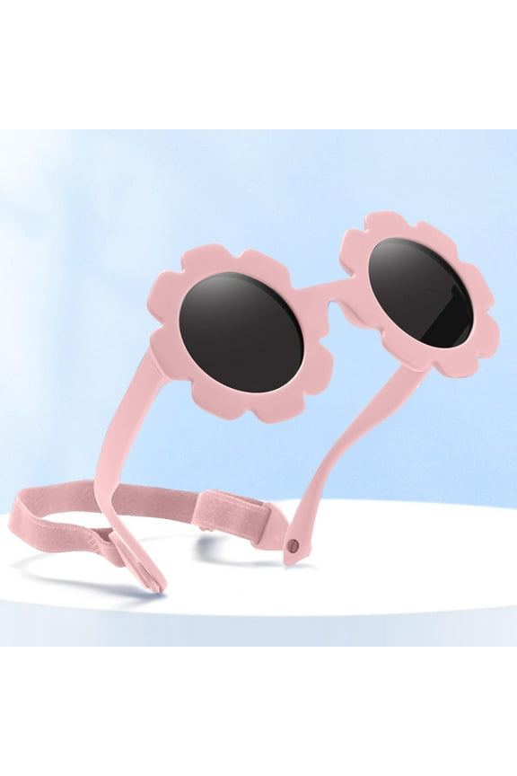 Toddler Sunglasses with Strap Polarized Lens Fashionable Retro Flexible Flower Frame for Baby Kids