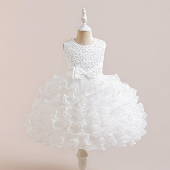 Delliss Tutu Tulle Dress for Girls Sleeveless Bow Princess 2-8Y Birthday Party Wedding Pageant Bridesmaid Party Dress