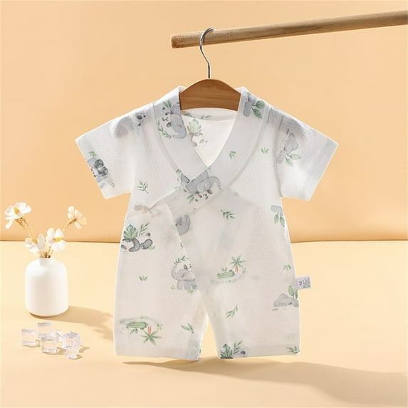 Delliss Unisex Baby Short-Sleeve Kimono Bodysuit Cotton Cute Printed Side Snap Onesies Summer One-Piece Outfit