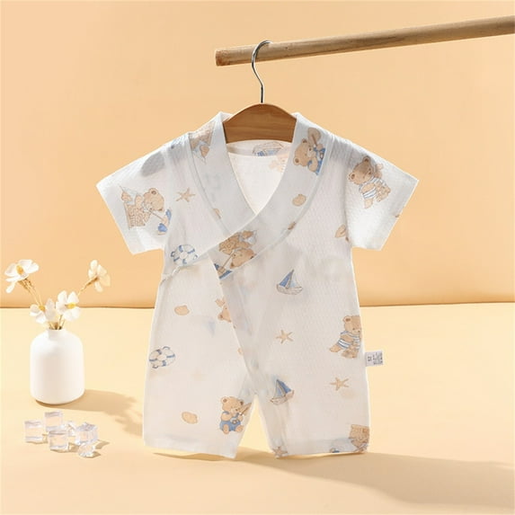 Delliss Unisex Baby Short-Sleeve Kimono Bodysuit Cotton Cute Printed Side Snap Onesies Summer One-Piece Outfit